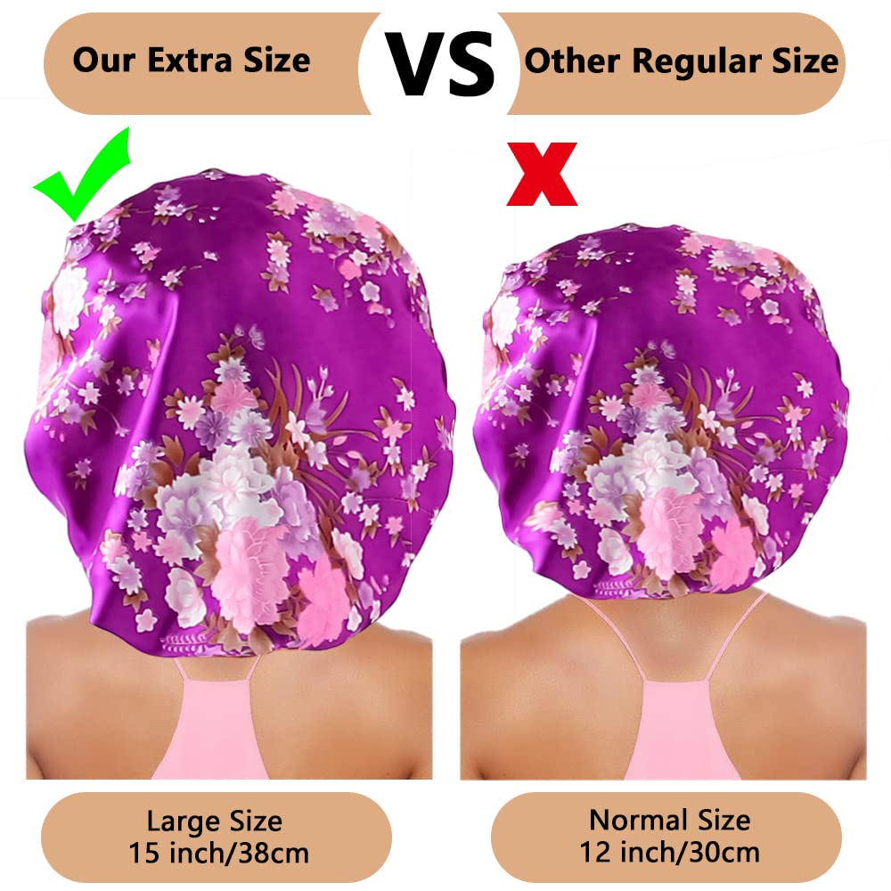 3PCS Extra Large Satin Bonnets for Sleeping, Hair Bonnets for Black Women Braids Curly Hair, E