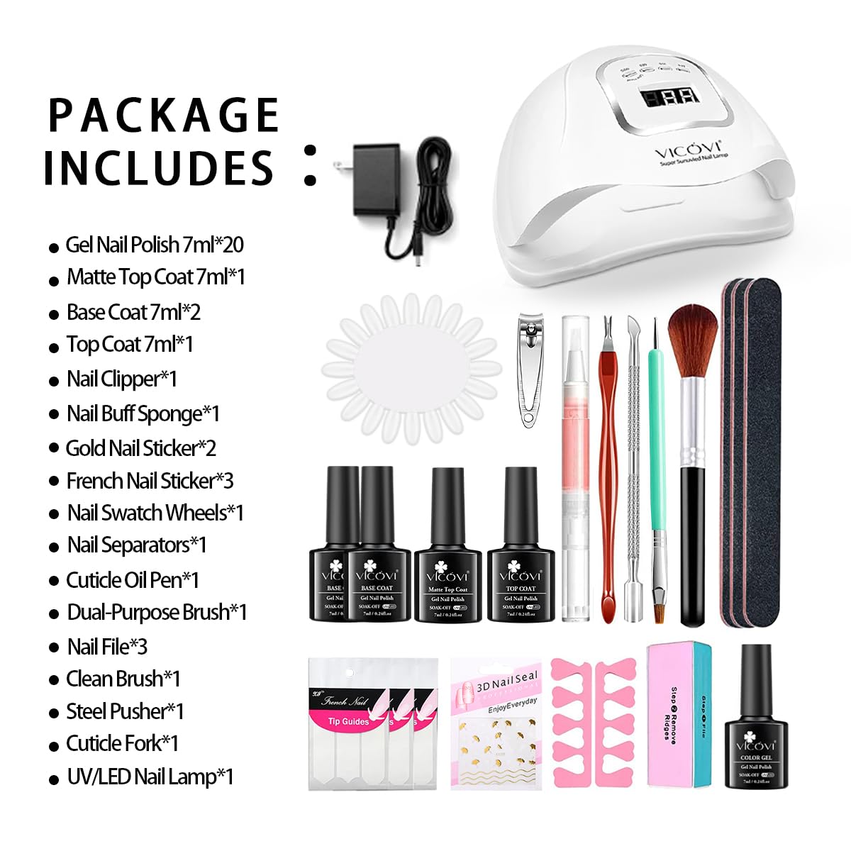 VICOVI 20 Colors Gel Nail Polish Kit with UV Led Light Manicure kit All Seasons Gifts for Girls Women Home DIY and Nail Salon
