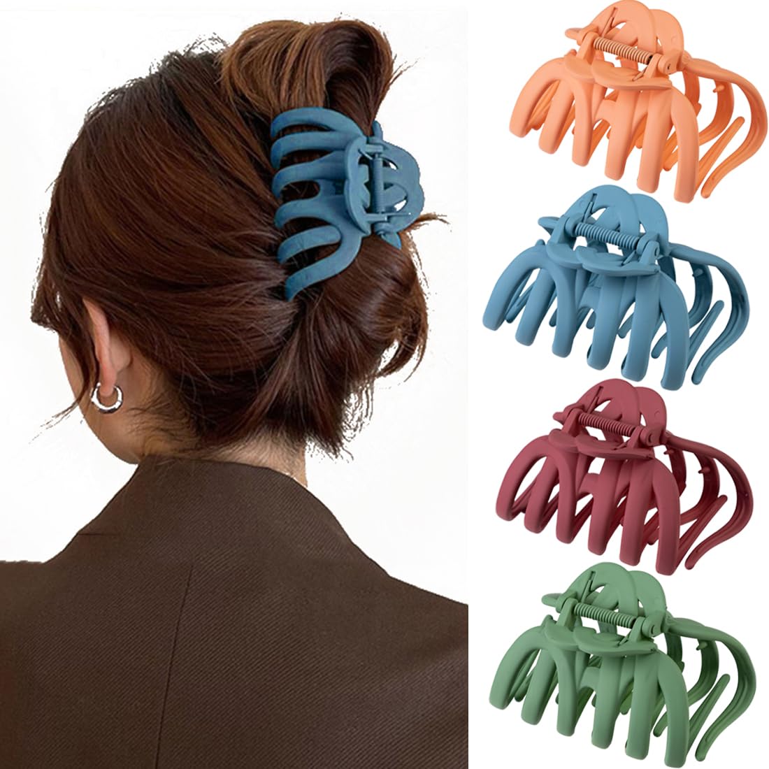4 Pcs Large 3.8" Octopus Claw Hair Clips for Women - Strong Grip Non-Slip Jaw Clips for Thick, Fresh Color Hair