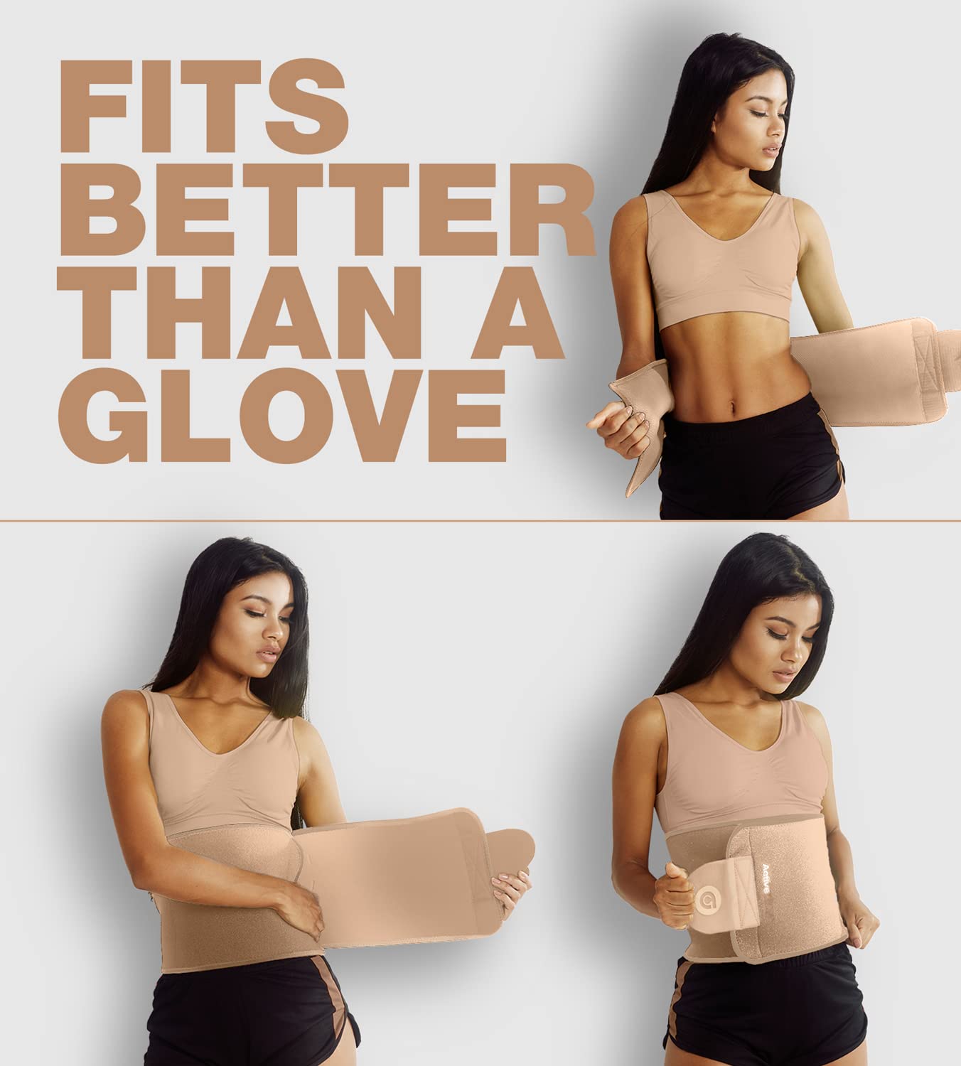 ActiveGear Waist Trainer for Women & Men – Skin Colored Sweat Band Waist Trimmer Belt for a Toned Look - Reinforced Trim and Extra Secure Fastening (Latte, Medium: 8” x 42”)