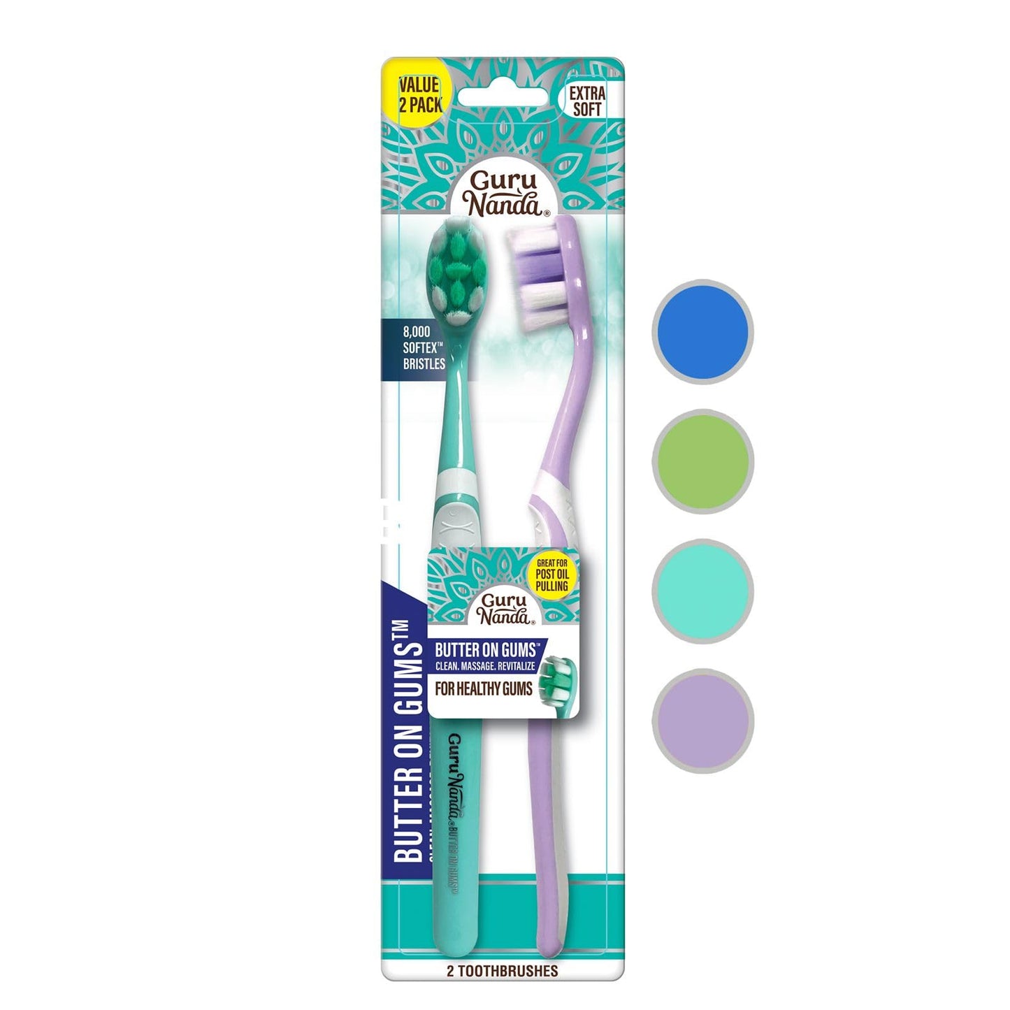 GuruNanda Butter On Gums Toothbrush Bundle with 8000+ Softex Bristles, 6 Count & Extra Soft Bristles, 2 Count