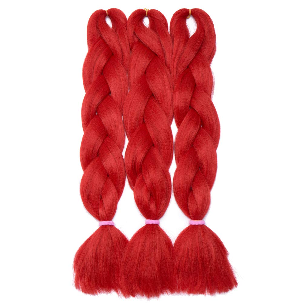24 Inch Ombre Jumbo Braiding Hair Extensions Jumbo Braid Hair Ombre Long Jumbo Braids For Box Twist Braid Crochet Hair High Temperature Fiber 3 Tone Colored (5 Bundles, Red)