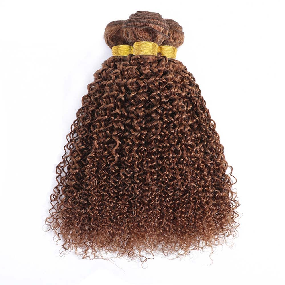 #30 Brown Deep Curly Weave Bundles Human Hair Color 30 Brown Kinky Curly Bundles Brazilian Human Hair Double Weft Remy Hair Extensions Wet and Wavy Bundles for Black Women 24 26 28 inch