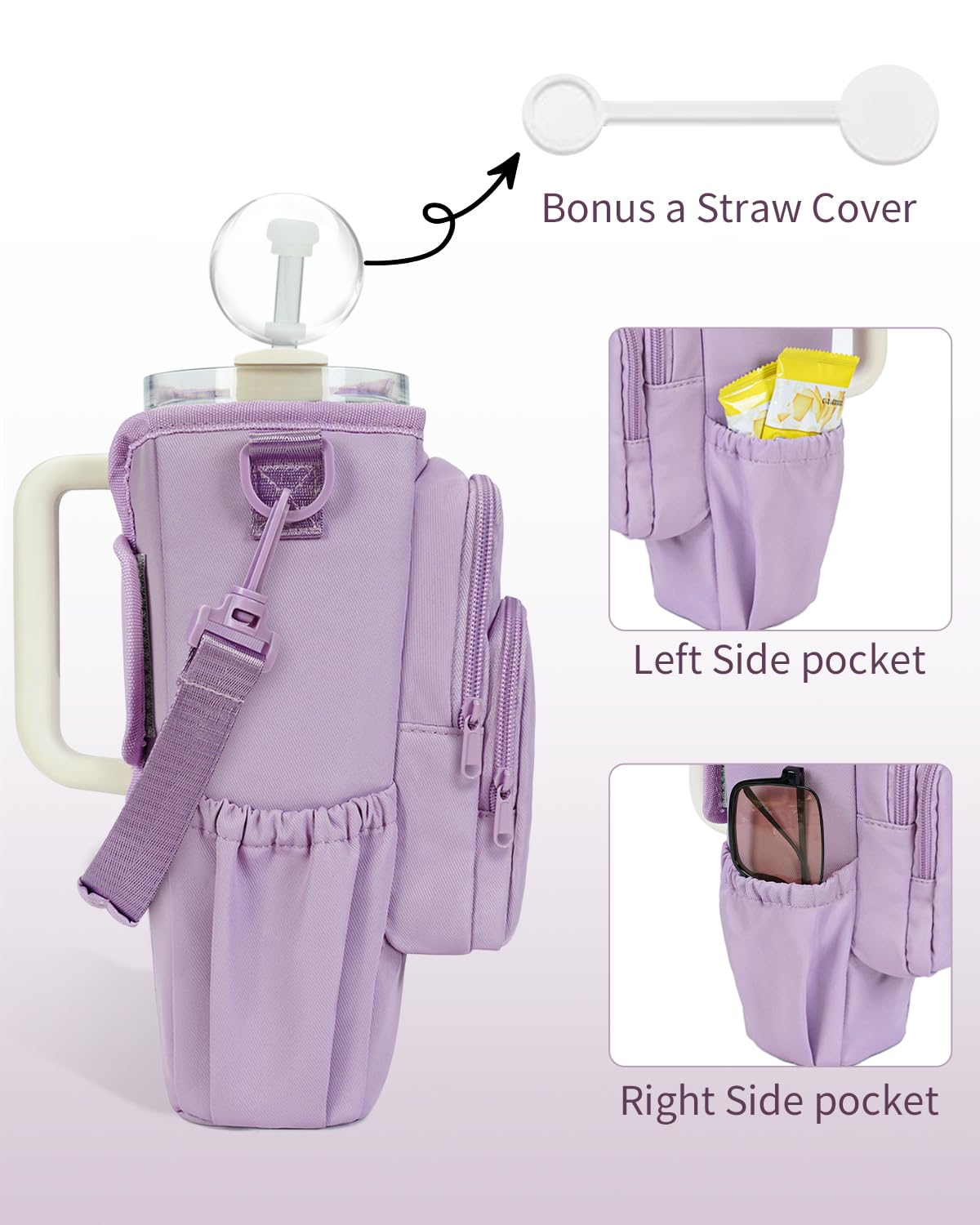 sportsnew Water Bottle Carrier Bag with Phone Pocket for Stanley Brumate era 40oz Insulated Water Bottle Holder Pouch with Strap Water Bottle Bag with Straw Cover for Stanley Cup Accessories