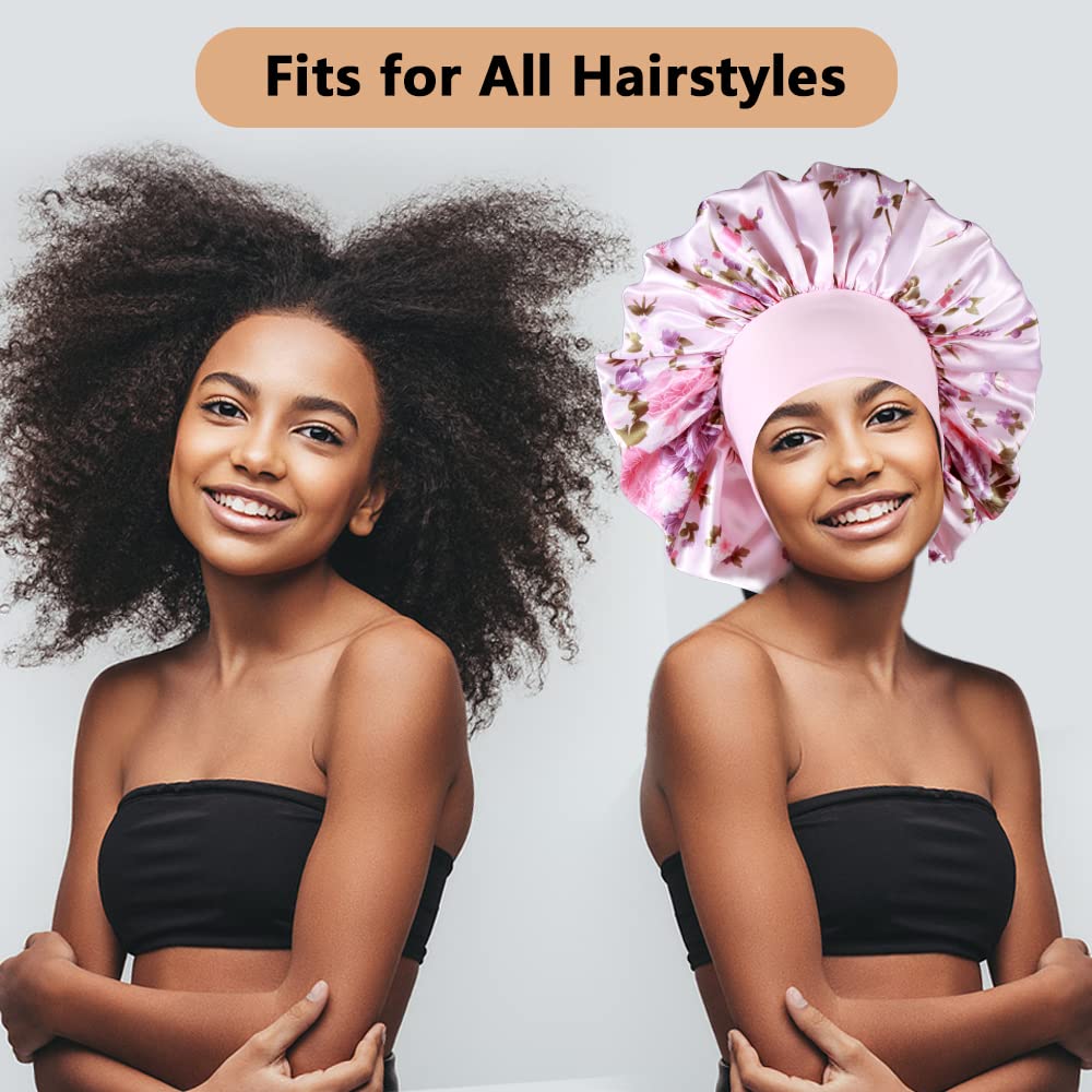 3PCS Extra Large Satin Bonnets for Sleeping, Hair Bonnets for Black Women Braids Curly Hair, E