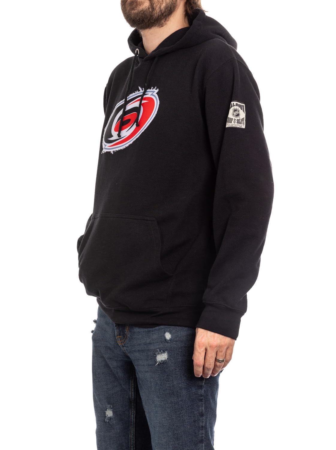 Calhoun NHL Surf & Skate Unisex Waffle Frayed Patch Pullover Hoodie – The Coastal Collection (Carolina Hurricanes, Medium)