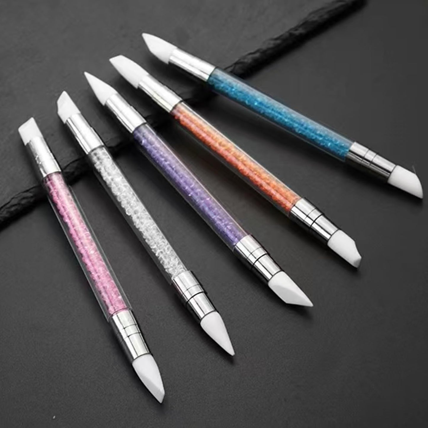 5 Pcs Nail Art Sculpture Pen Dual Tipped Silicone Nail Tools Nail Art Silicone Brushes for Design Nail Carving Drawing Shaping Effect