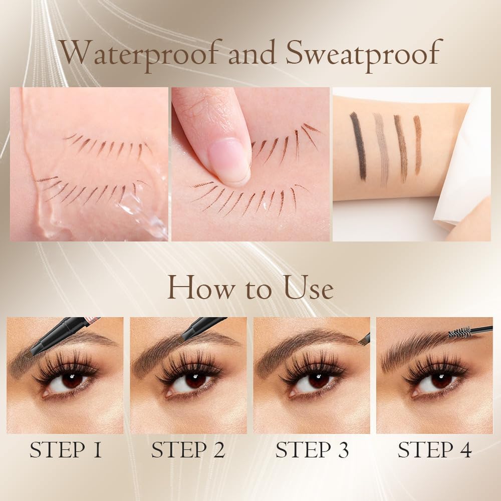 2024 New 2-in-1 Eyebrow Pencil with Gel,Waterproof Magic Eyebrow Pencil,Dual-Ended 3D Microblading Eyebrow Pen with 4 Tip & Eyebrow Brush, Makeup Long-Lasting Eyebrow Pen for Women (Light Brown)