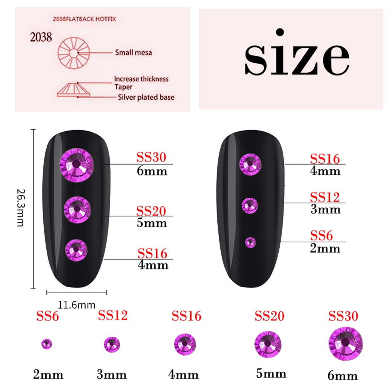 4500 Pcs SS6 2mm AB Flatback Rhinestones for Nails Art Crafts Glitter Round Shine Gems Crystals DIY Clothes Shoes (Black-Bottom RoseRed AB)