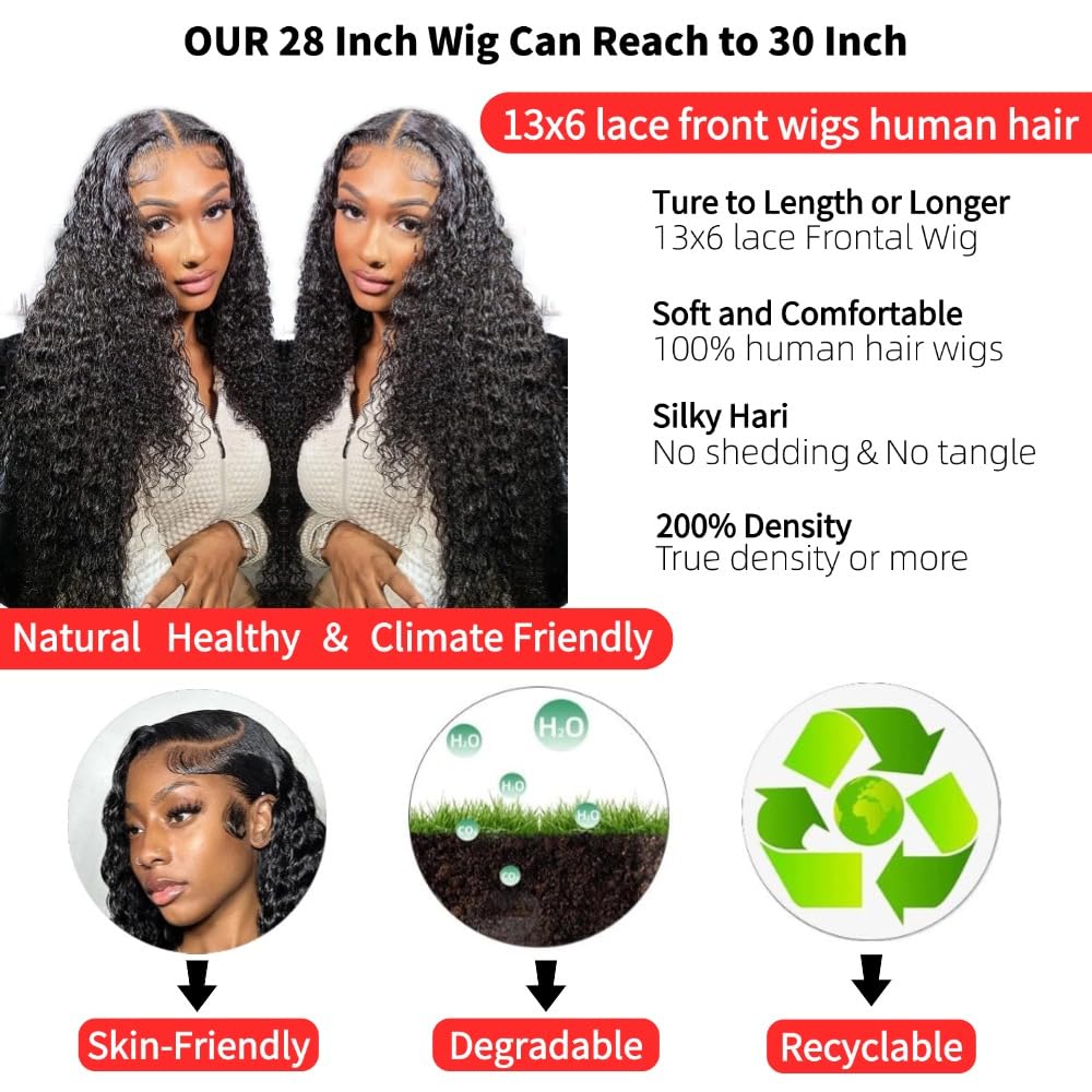 13x6 Deep Wave Lace Front Wigs Human Hair 200 Density Pre Plucked Glueless HD Transparent Lace Front Wigs Human Hair 20 Inch Deep Wig Brazilian Lace Frontal Wigs with Baby Hair Free Part