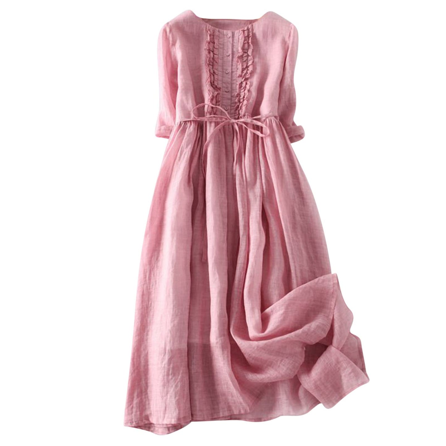 ABOUTYES Gift for Mom, Women's Korean Style Dress Summer 2024 Causal Cotton Linen Lace-Up Tshirt Dress Flowy Short Sleeve A-Line Sundress