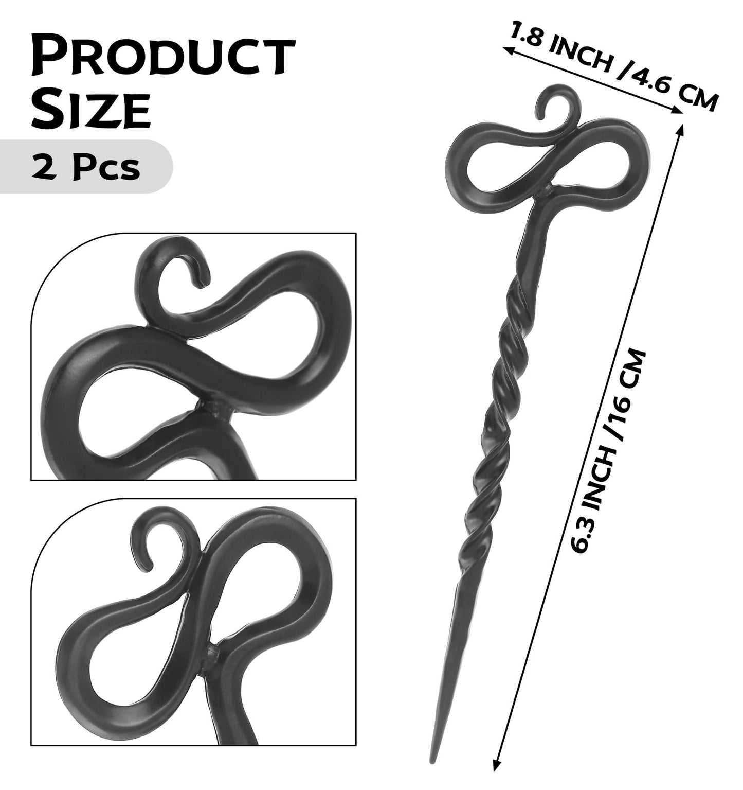 Twist Hand Forged Styling Pins Black Wicca Witch Hair Slide Renaissance Festival Hair Acceossories for Women Hair Stick