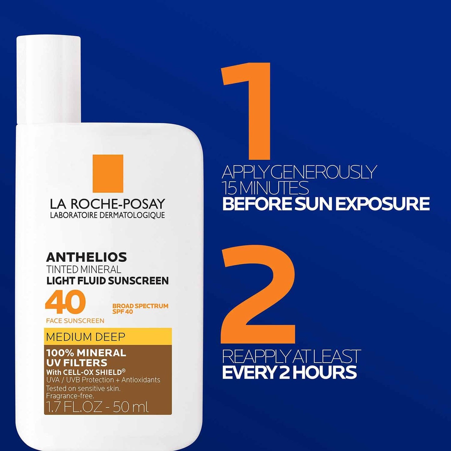 La Roche-Posay Anthelios Tinted Sunscreen SPF 40+, Broad Spectrum SPF + Antioxidants, Titanium Dioxide & Zinc Oxide Sunscreen, 4 Flexible Shades With No White Cast, Oil Free & Oxybenzone Free