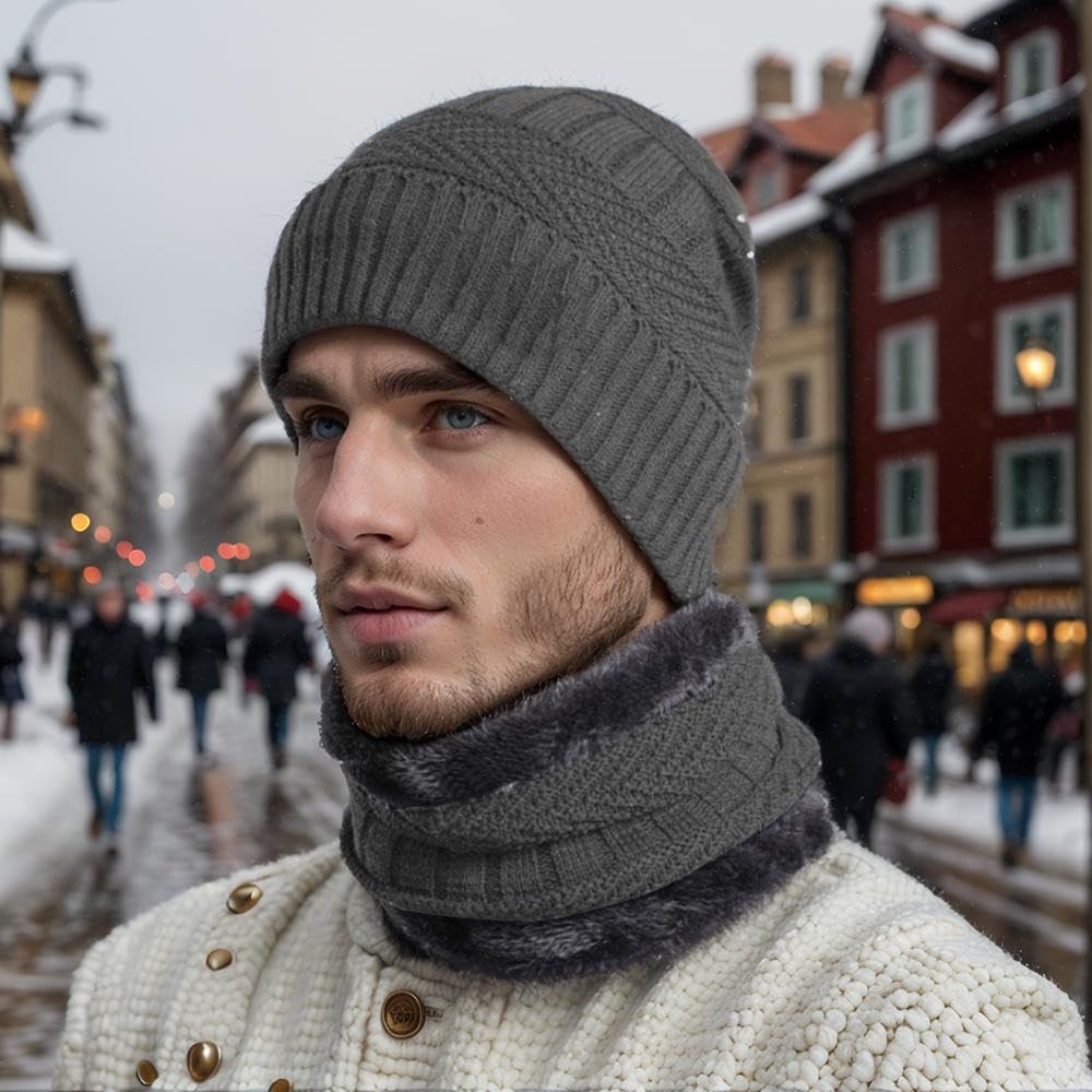 ABUDDER 6 Pieces Winter Beanie Hat Scarf Gloves Set for Men Women,Knit Skull Cap Winter Hat Touchscreen Gloves Neck Warmer Set