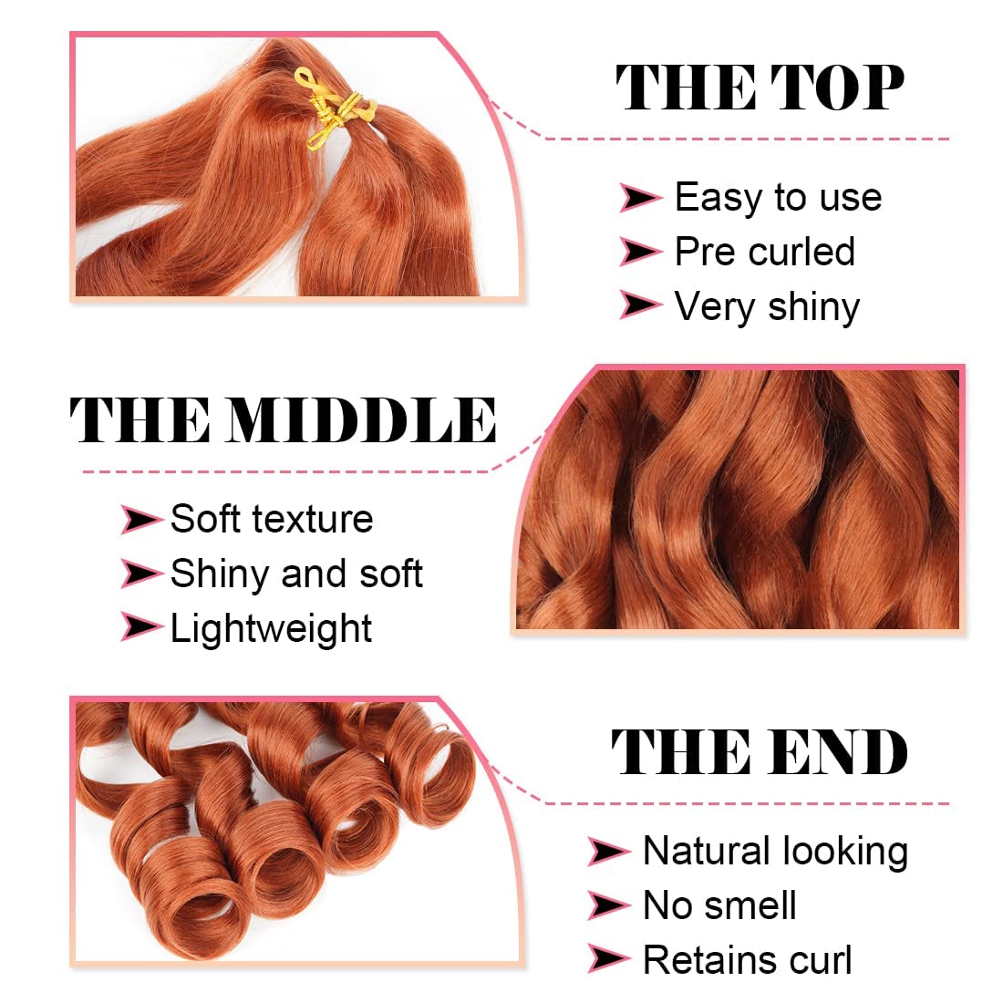 Ginger French Curl Braiding Hair 30 inch 6 Packs Loose Wave Bouncy Braiding Hair Pre Stretched 120g/pack Yaki Curly Braiding Hair Crochet hair for Black Women Hair Extensions(30 inch(pack of 6),#350)