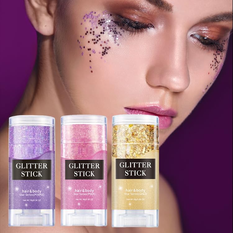 Green Face Glitter Stick,Holographic Sequins Paint Sparkling Body Glitter Gel Makeup for Women. (Green face Glitter Stick)