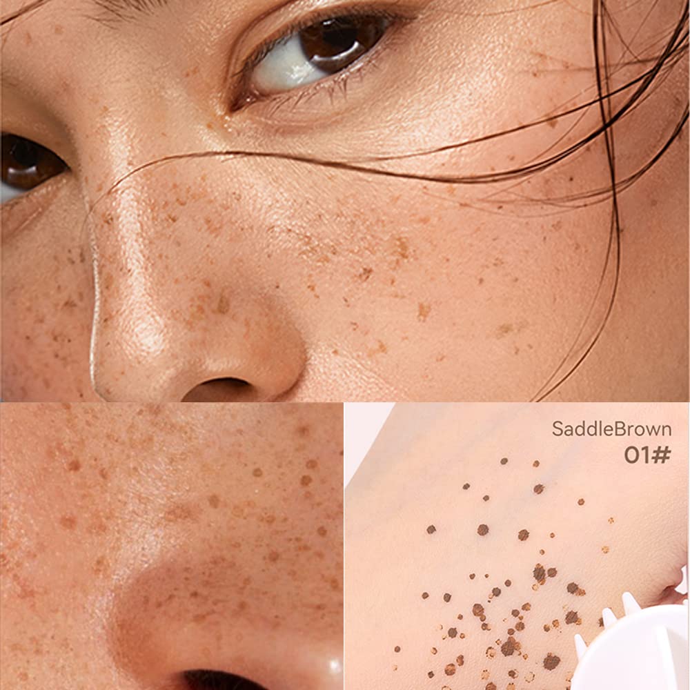 Erinde Upgrade Liquid Freckle Pen, Fake Freckles Stamp Air Cushion, Long Lasting Waterproof Quick Dry Lifelike Magic Freckles Stamp Marker for Natural Sunkissed Makeup, 01 Saddle Brown