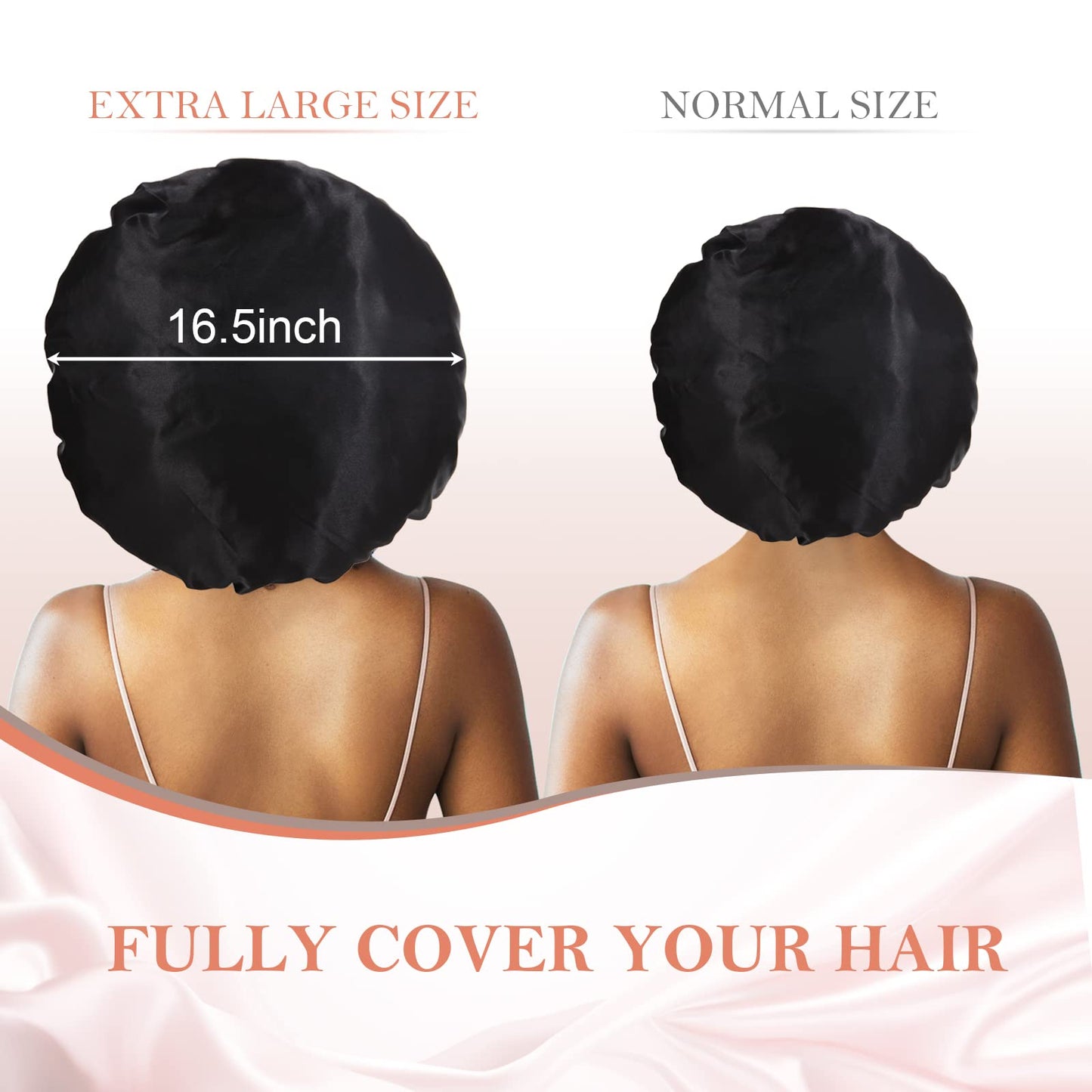 3Pcs Bonnet Silk Bonnet for Sleeping, Extra Large Satin Bonnet for Sleeping Hair Bonnets for Sleeping Black Curly Hair Women Jumbo Bonnet with Tie Band Braids Shower Cap