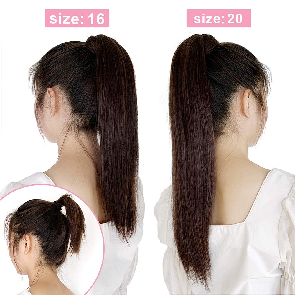 ABH AMAZINGBEAUTY HAIR Ponytail Hair Extensions for Women, Remy Human Hair, Wrap in Easy to Use, 100 Gram, Jet Black Color 1, 20 Inch