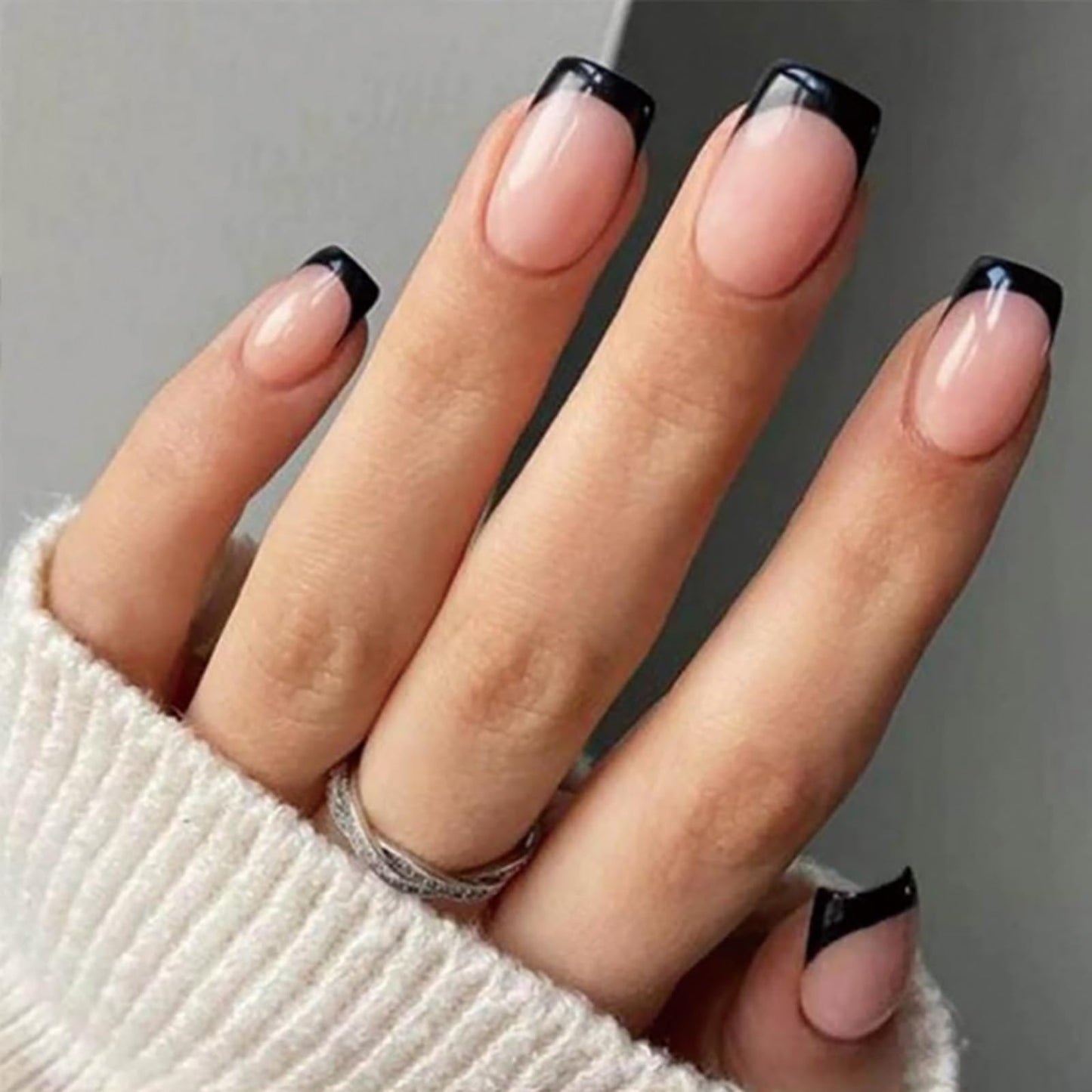 6 Packs 144Pcs French Tip Press on Nails Short, Jsiallye Short Square Fake Nails Glue on Nails Kits with Adhesive Tabs Nail File for Women Press on Nails