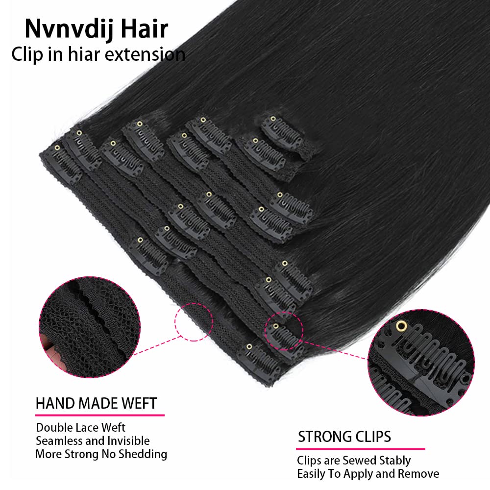 Clip in Hair Extensions Real Human Hair, 16inch 120g 8Pcs, 1 Jet black, Remy Human Hair Extensions Clip ins for Women, Natural Human Hair