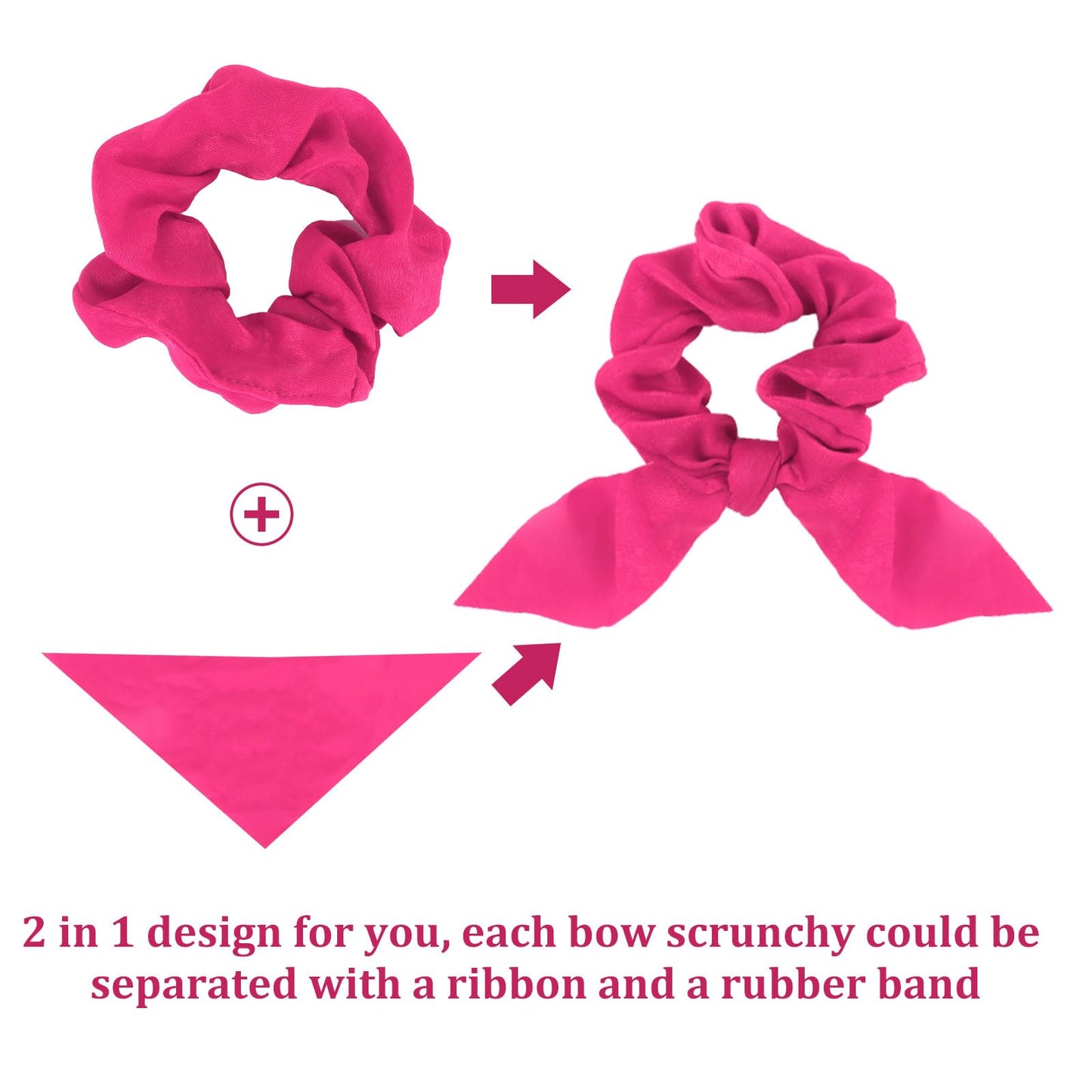 ACO-UINT 20 Pack Satin Silk Hair Accessories for Women: Hot Pink Scrunchies, Bow Ponytail Holders, and Ribbon Hair Ties for Thick Hair