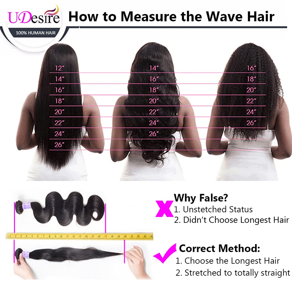 UDesire 12A Grade Brazilian Body Wave Human Hair Bundles Weave Hair Human Bundles Brazilian Virgin Hair For African Americans Women 3 Bundles Total 300g/10.5oz 16 18 20inch