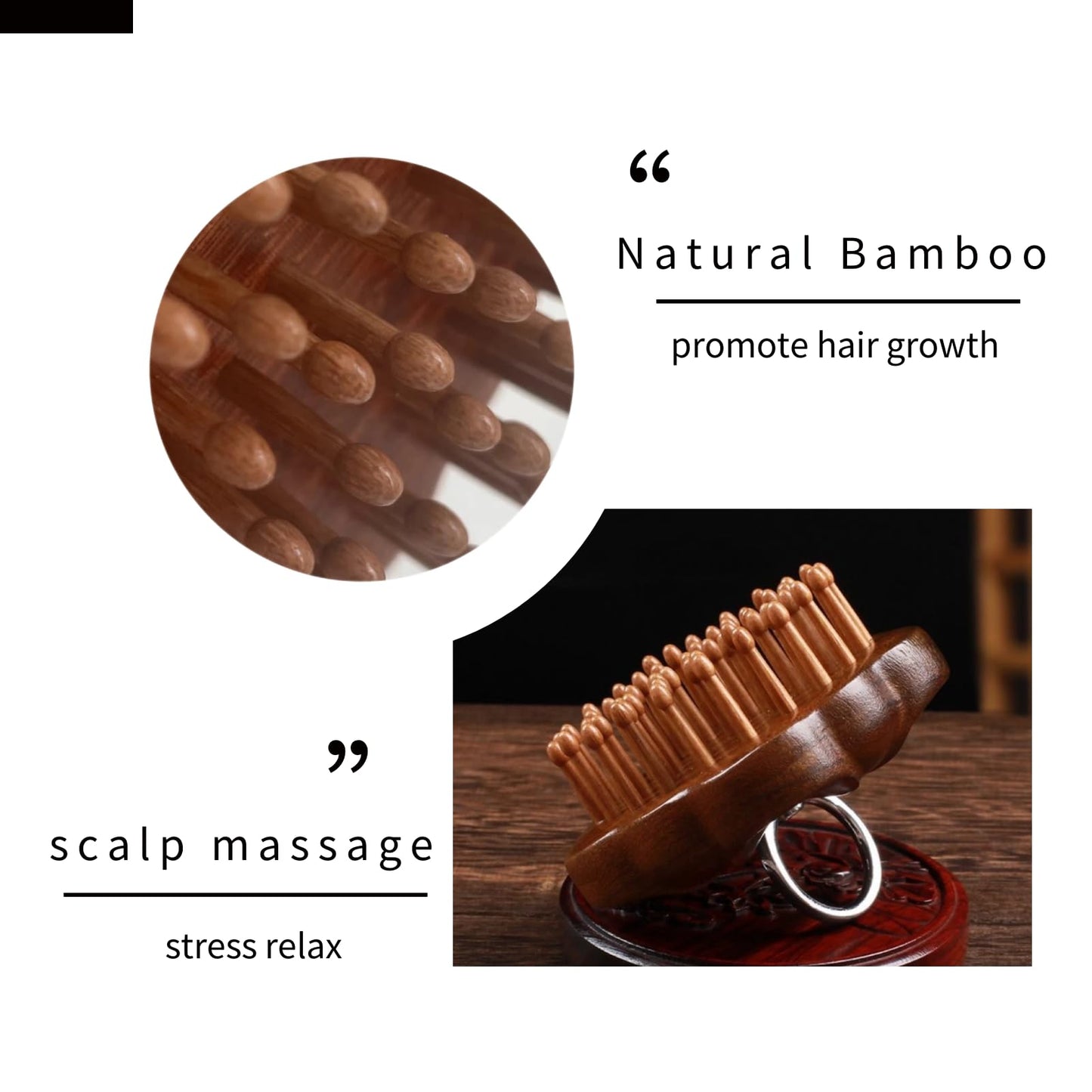 54teeth Bamboo Wood Hair Brush and Scalp Massage Comb - Fine Comb for Hair Growth