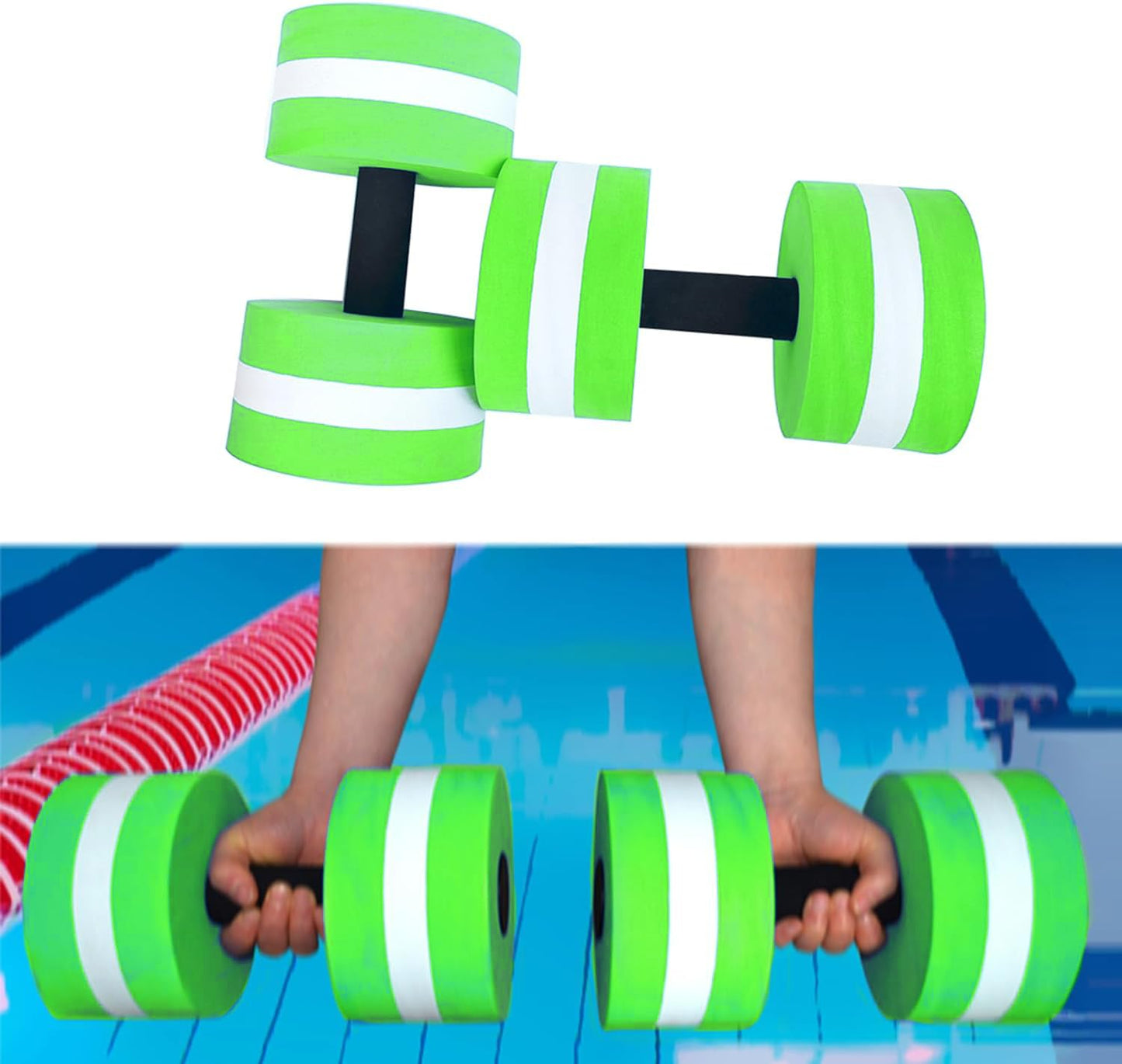 2PCS Aquatic Exercise Dumbells,DIY Water Aerobic Exercise Foam Dumbbells,Water Fitness Exercises Equipment for Adults, Kids,Women Weight Loss (Green)