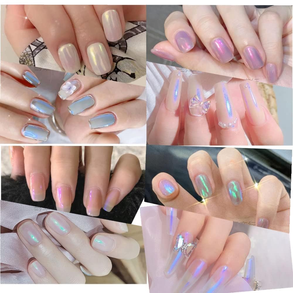 6 Colors Mirror Laser Aurora Chrome Powder for Nails,Nail Glitter Nail Powder, Chameleon Powder Chrome Iridescent Pigment Nail Art Glitters(6 grids)