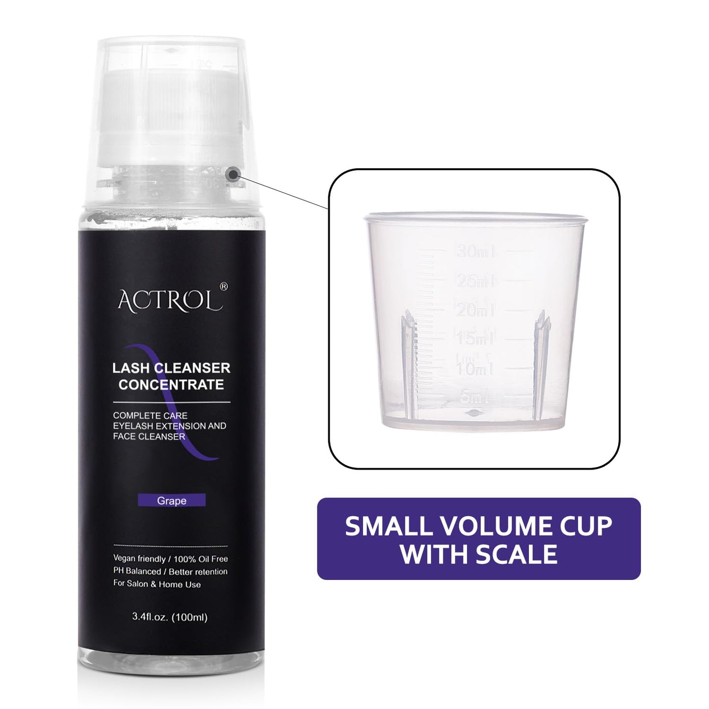 ACTROL Eyelash Cleanser Concentrate 100ml Professional Lash Shampoo Foaming Cleanser Lash Wash Concentrate for Extensions Lashes with Salon Home Care-Makes 40 Bottles Grape