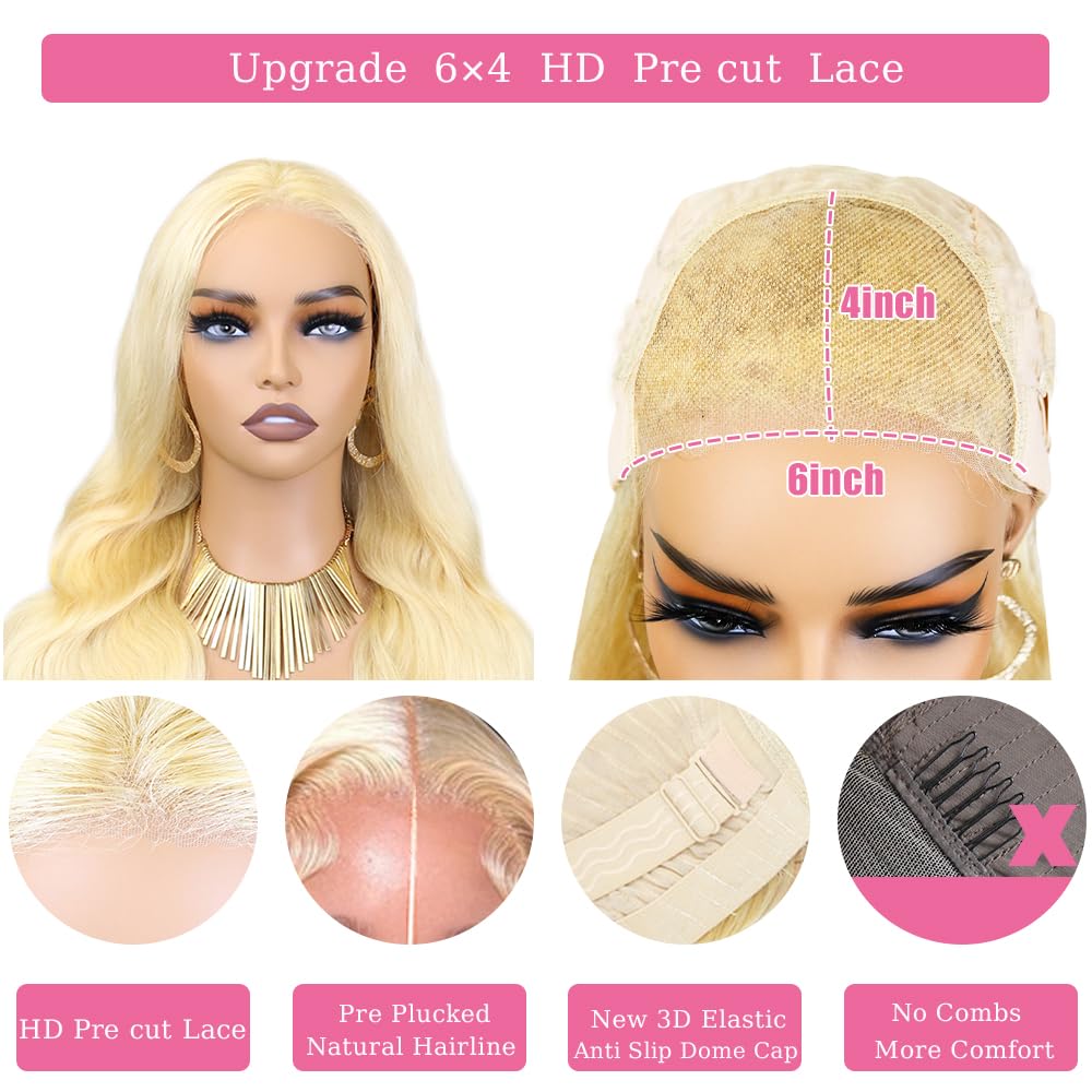 613 Closure Wig Human Hair Glueless Wigs Human Hair Pre Plucked Pre Cut 180% Density Wear and Go Glueless Wig 6x4 HD Body Wave Lace Front Wigs Human Hair for Women Frontal Wigs Human Hair 22inch