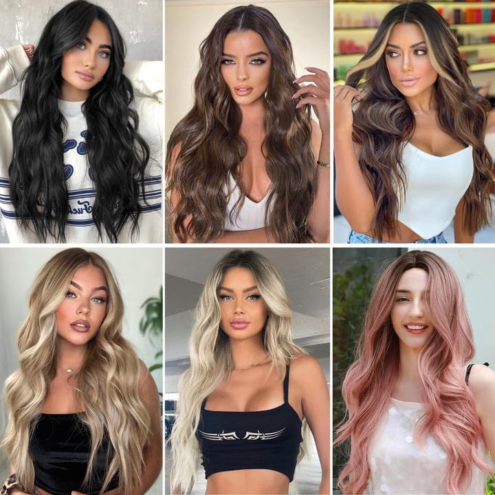 NAYOO Long Mixed Blonde Wavy Wig for Women 26 Inch Middle Part Curly Wavy Wig Natural Looking Synthetic Heat Resistant Fiber Wig for Daily Party Use (Mixed Blonde)