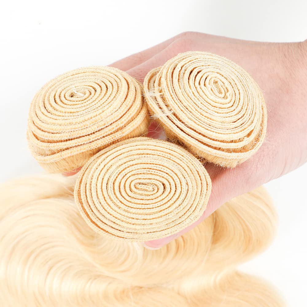 613 Body Wave Bundles Human Hair Blonde Human Hair Bundles 8A Grade Unprocessed Brazilian Virgin Hair 3 Bundles 12 12 12 Inch Blonde Body Wave Human Hair