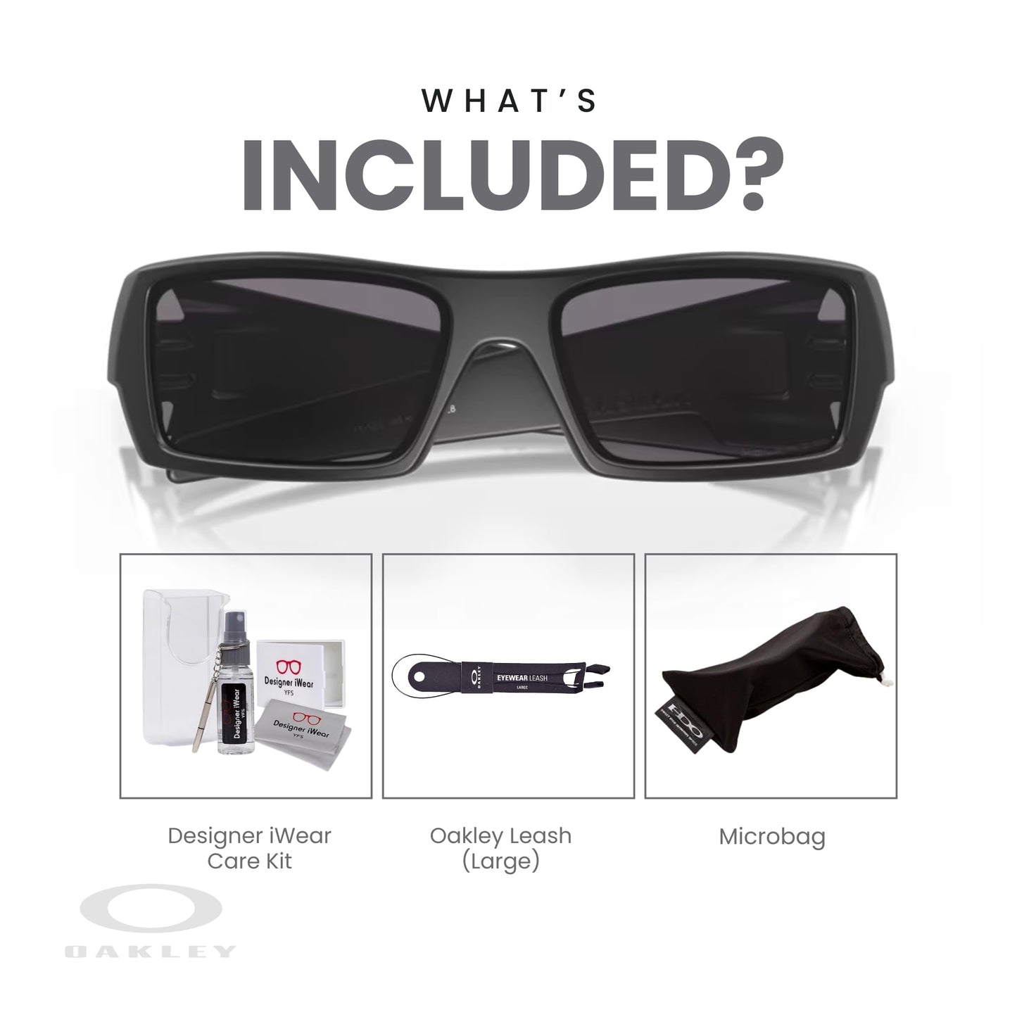 Oakley Gascan OO9014 11-122 61M Matte Black/Grey Polarized Sunglasses For Men For men+BUNDLE Accessory Leash Kit + BUNDLE with Designer iWear Eyewear Kit