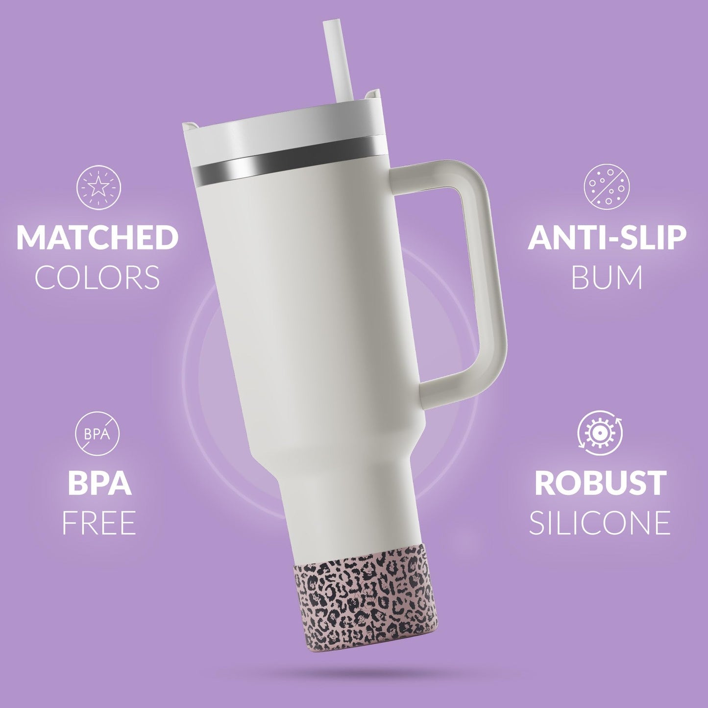 REUZBL Leopard Silicone Bottle Boot Sleeve for Stanley Tumblers 20-40oz, Hydro Flask Tumblers, Simple Modern Tumblers, Iron Flask Tumbler, Similar Tumblers, Tumbler Water Bottle Accessory