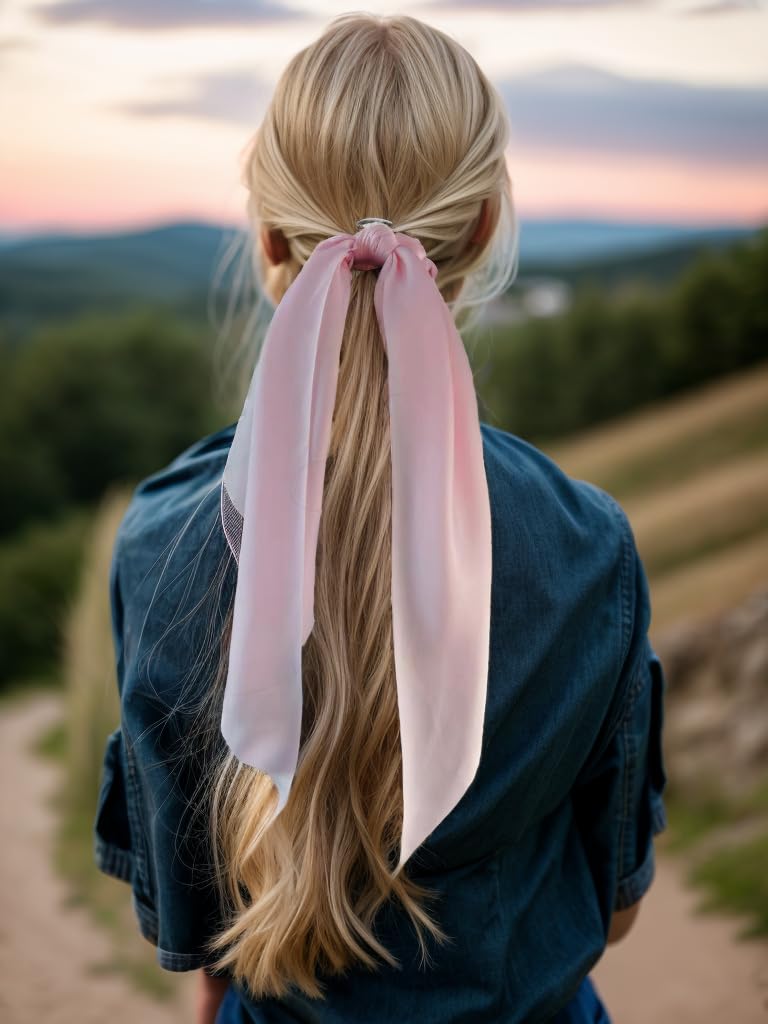 3PCS Hair Scarf Scruncheis for Women Knotted Bow Hair Ties Elastic Bands Satin Hair Ribbon Scrunchy Red Ponytail Holder for Women and Girls (Blue Lilac Pink)