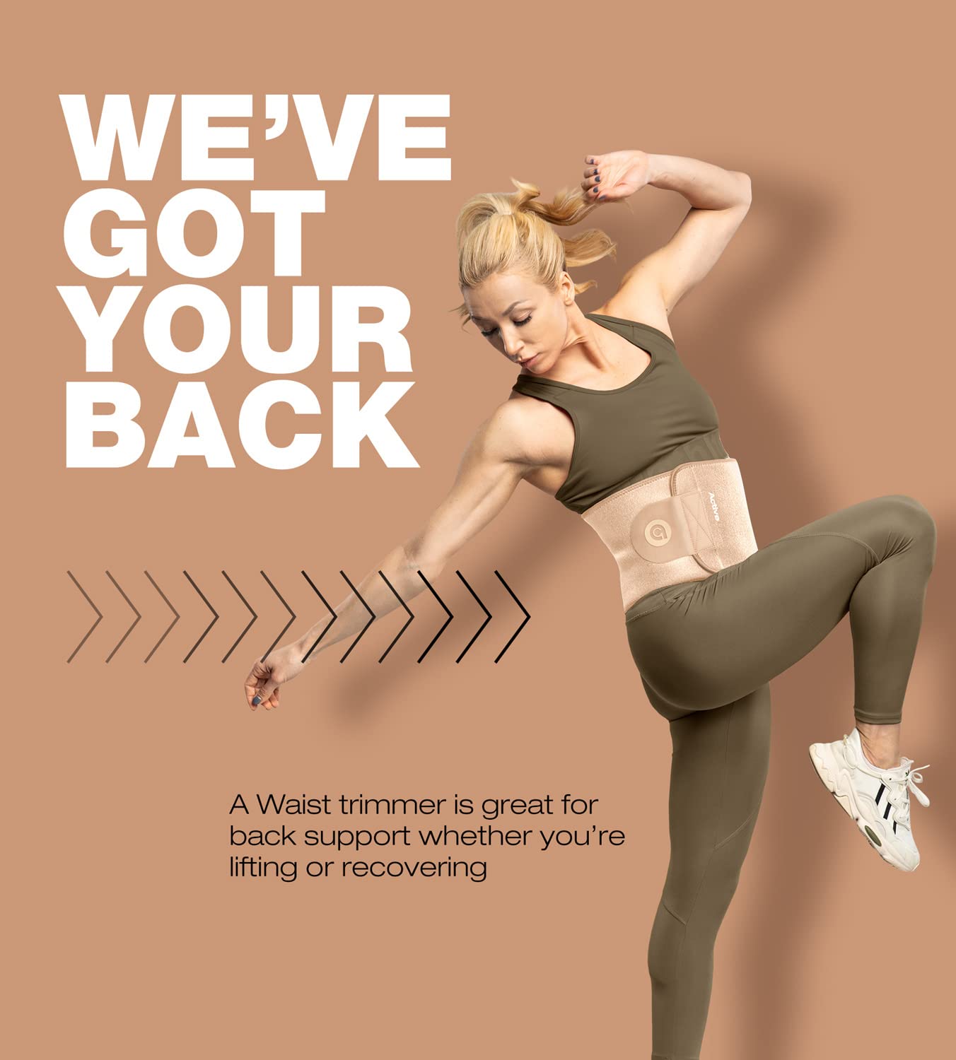 ActiveGear Waist Trainer for Women & Men – Skin Colored Sweat Band Waist Trimmer Belt for a Toned Look - Reinforced Trim and Extra Secure Fastening (Latte, Medium: 8” x 42”)