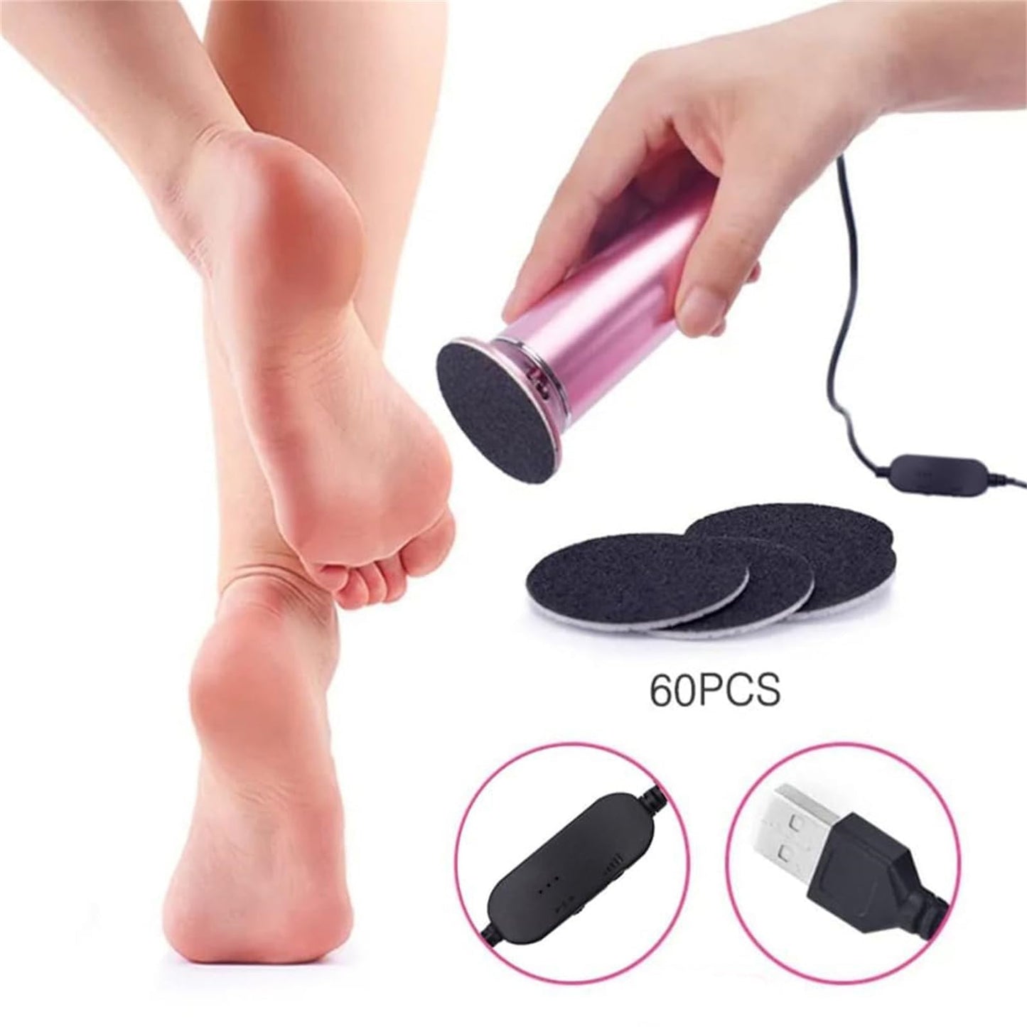 Dermavr Electric Foot Callus Remover for Women, Foot Scrubber File Smooth Wand with 60 Sanding Pads, Pedicure Tools for Feet for Heel Cracked Heels-Black