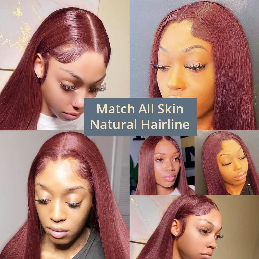 250 Density Straight Lace Front Wigs Human Hair Pre Plucked 13x4 HD Transparent Lace Front Wigs Human Hair for Women Reddish Brown Lace Front Wigs HumanHair 33# Colored Brazilian Human Hair Wig 30Inch