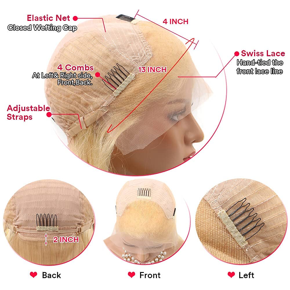613 Blonde Lace Front Wig Human Hair 13x4 Lace Frontal Straight Wig Human Hair Pre Plucked with Baby Hair 180% Density Transparent Lace Frontal Straight Wigs for Woman with Natural Line(22Inch)