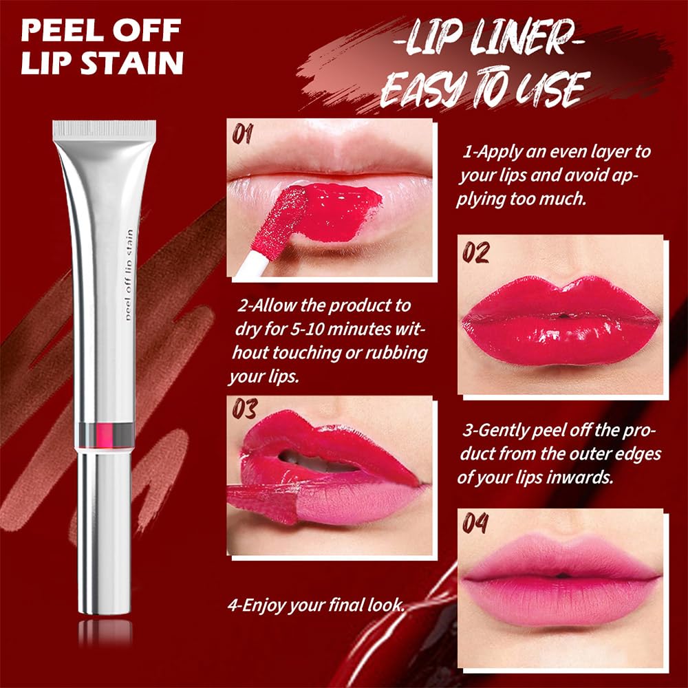 evpct Lip Tains Peel off, Peel off Lip Liner Tattoo Lip Stain Tint Gloss Marker Makeup, Long Lasting Waterproof 24 Hours Matte Finish Transfer-proof Pigmented Color Stay Lipsticks, 110 Dusty Rose