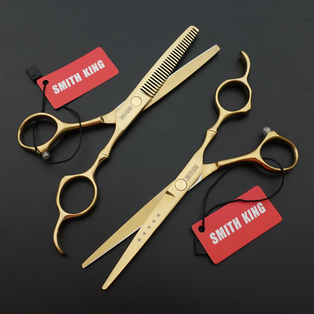 6.0 Inches Professional hair cutting thinning scissors set with razor (Gold)