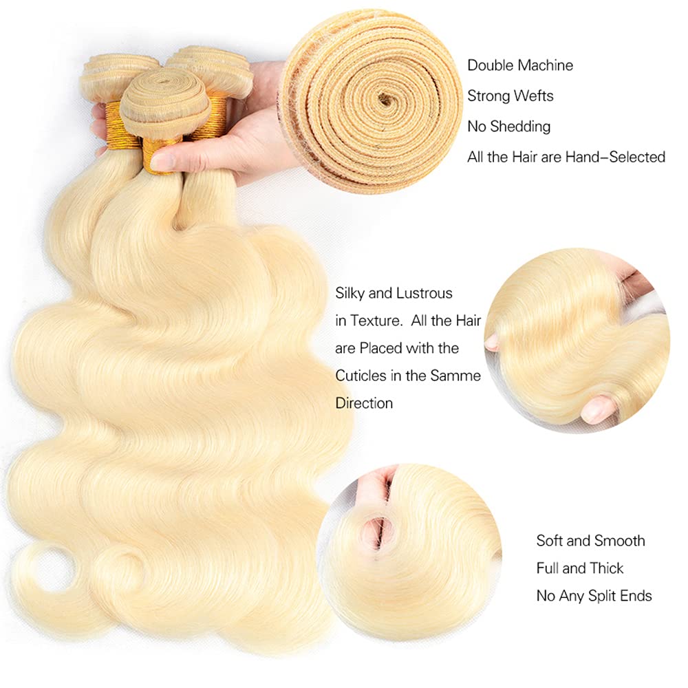 32 32 32 Inch 613 Body Wave Bundles Human Hair 613 Blonde Human Hair Bundles 8A Grade Brazilian Virgin Remy Hair 3 Bundles Honey Blonde Body Wave Bundles Hair Extensions