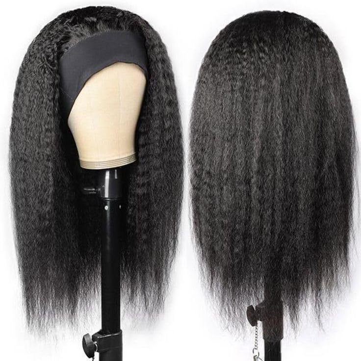 20inch Headband Wigs Human Hair 180% Density Half Wigs for Black Women Human Hair Kinky Straight Headband Wigs for Women 12A Yaki Straight Wig None Lace Front Wigs for Black Women Natural