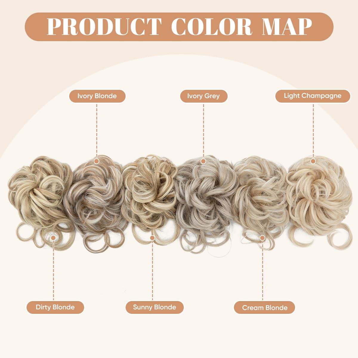 SARLA 2PCS Messy Bun Hair Pieces for Women Detachable Claw Clip Wavy Curly Synthetic Hairpieces for Updos with Tendrils Fake Scrunchies Ponytail Extension Light Champagne