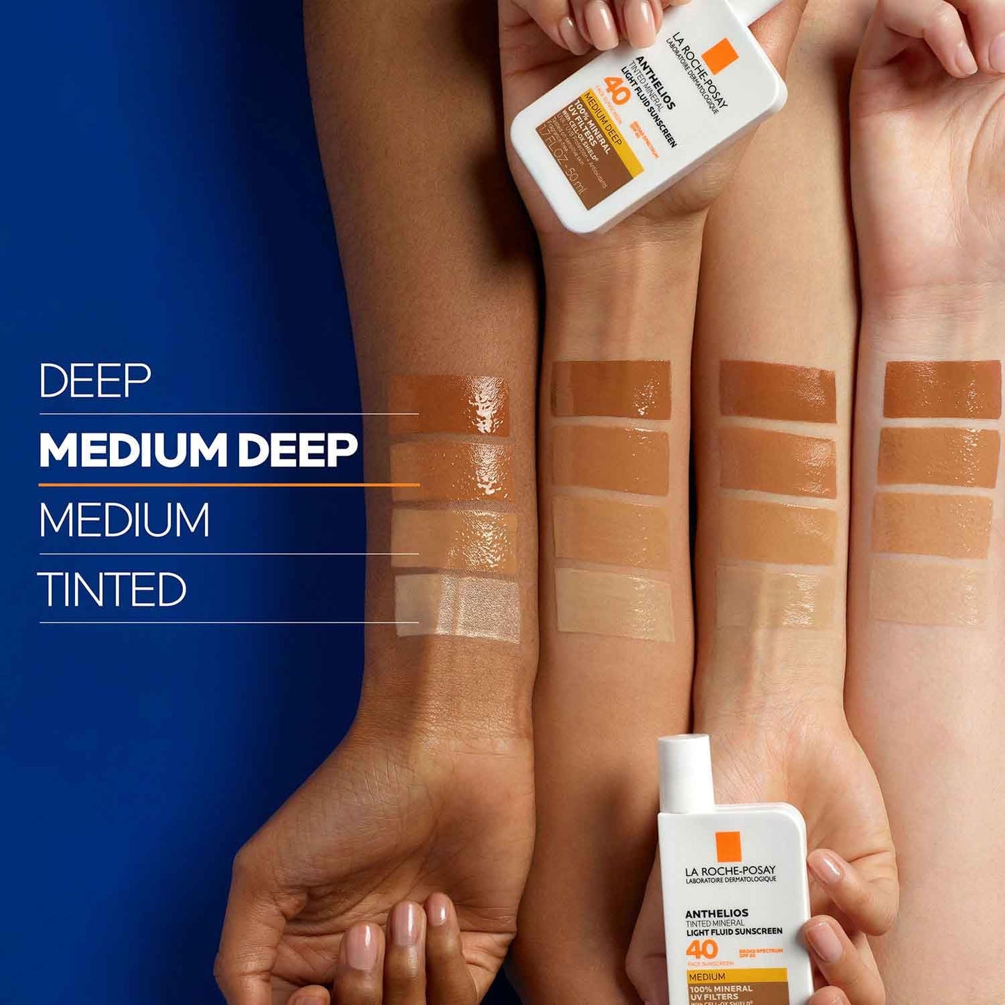 La Roche-Posay Anthelios Tinted Sunscreen SPF 40+, Broad Spectrum SPF + Antioxidants, Titanium Dioxide & Zinc Oxide Sunscreen, 4 Flexible Shades With No White Cast, Oil Free & Oxybenzone Free