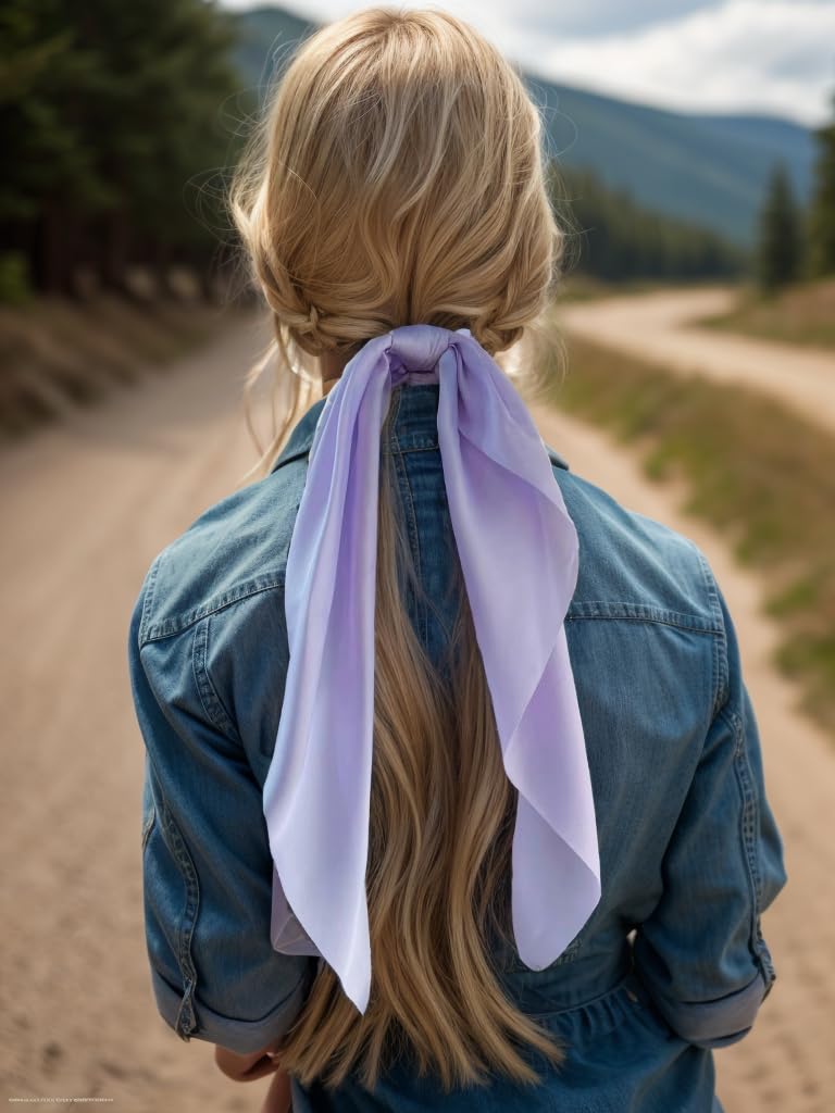 3PCS Hair Scarf Scruncheis for Women Knotted Bow Hair Ties Elastic Bands Satin Hair Ribbon Scrunchy Red Ponytail Holder for Women and Girls (Blue Lilac Pink)