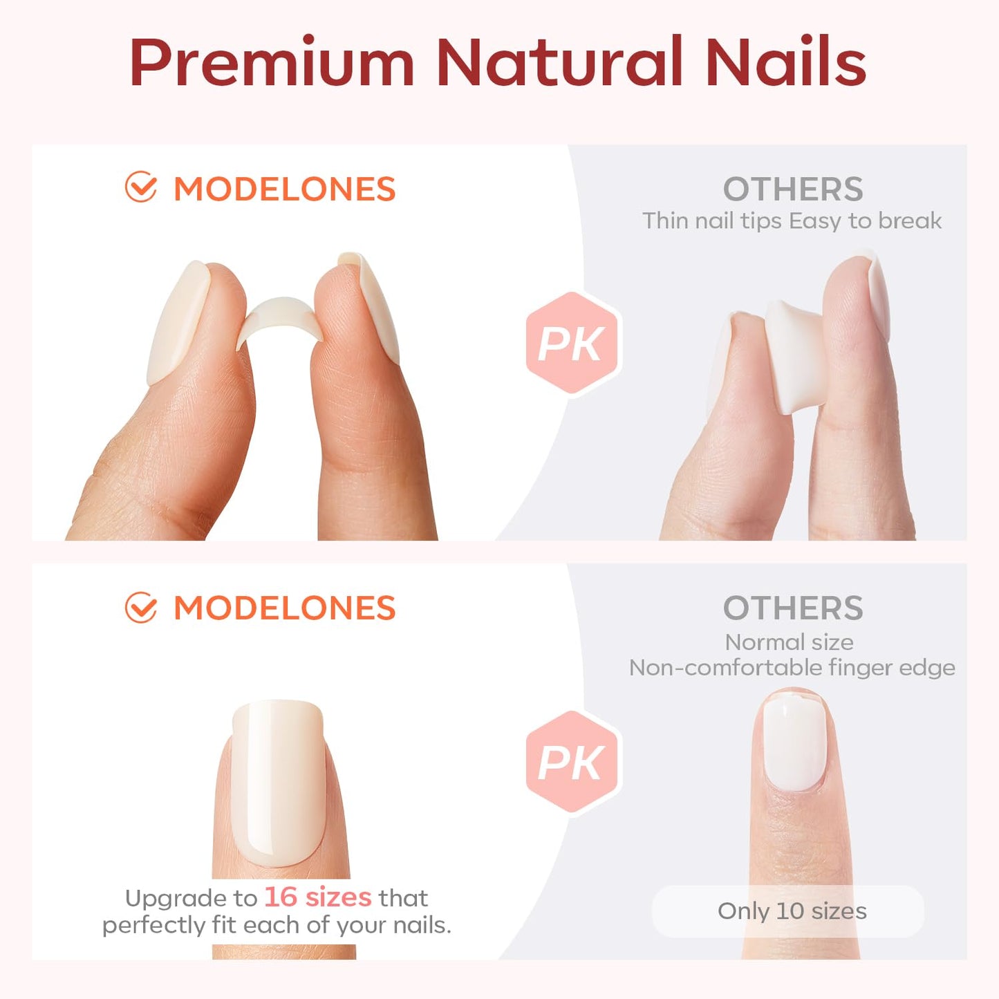 Modelones Press on Nails Almond, Short Red French Tip Fake Nails Chrome, Spring Easter Nail Kit with Nail Glue Adhesive Tabs Mini Nail File, Nails Press Ons 32Pcs 16 Sizes, Women Girl Gift