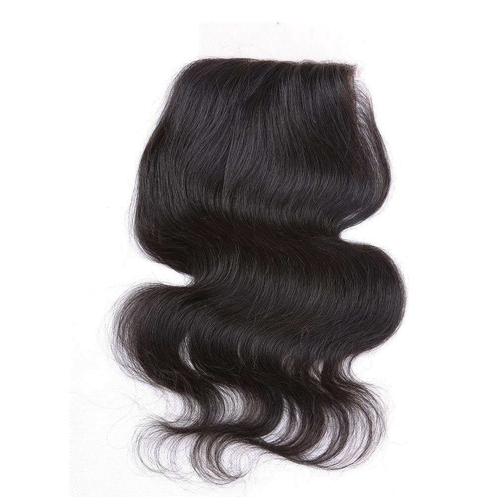Greatremy 16" Silk Base Closure with Baby Hair Body Wave Virgin Hair Closure 4"X4" Free Part Natural Color